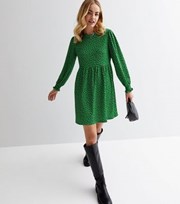 New Look Green Jersey Heart Print Long Sleeve Mini Dress